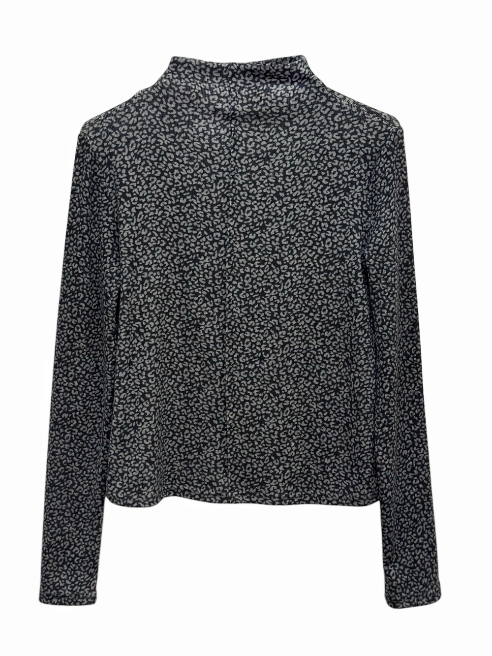 New Me Leopard Print Mock Neck Long Sleeve Top in Grey & Black